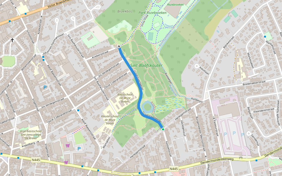 Duivestaartstraat walking route map in Destelbergen