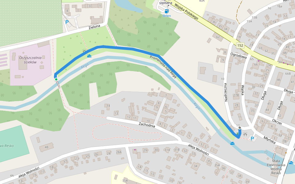 Promenada nad Regą walking route map in Resko
