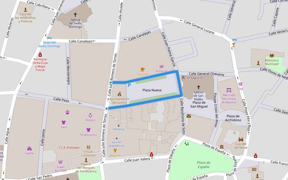Plaza Nueva walking route map in Lucena