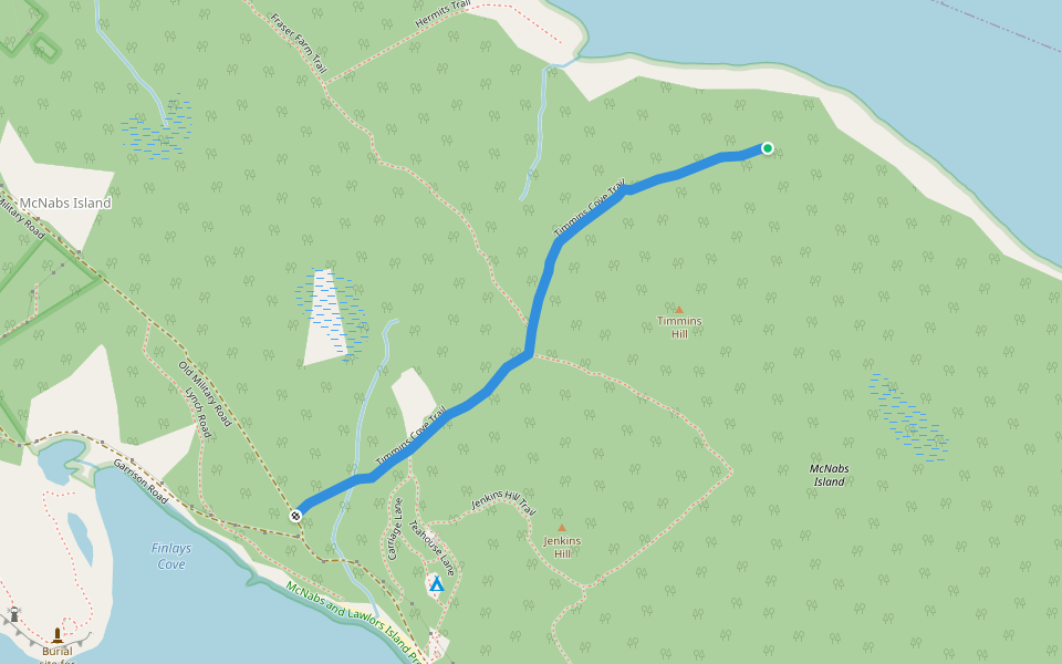 Timmins Cove Trail walking route map in Shearwater