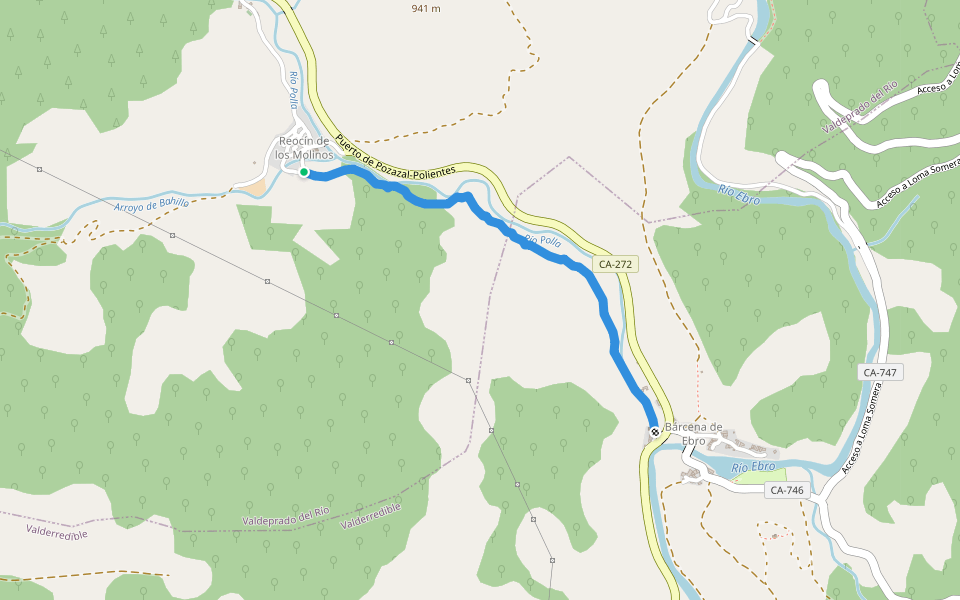 Paseo del Río Polla walking route map in Reocín de los Molinos