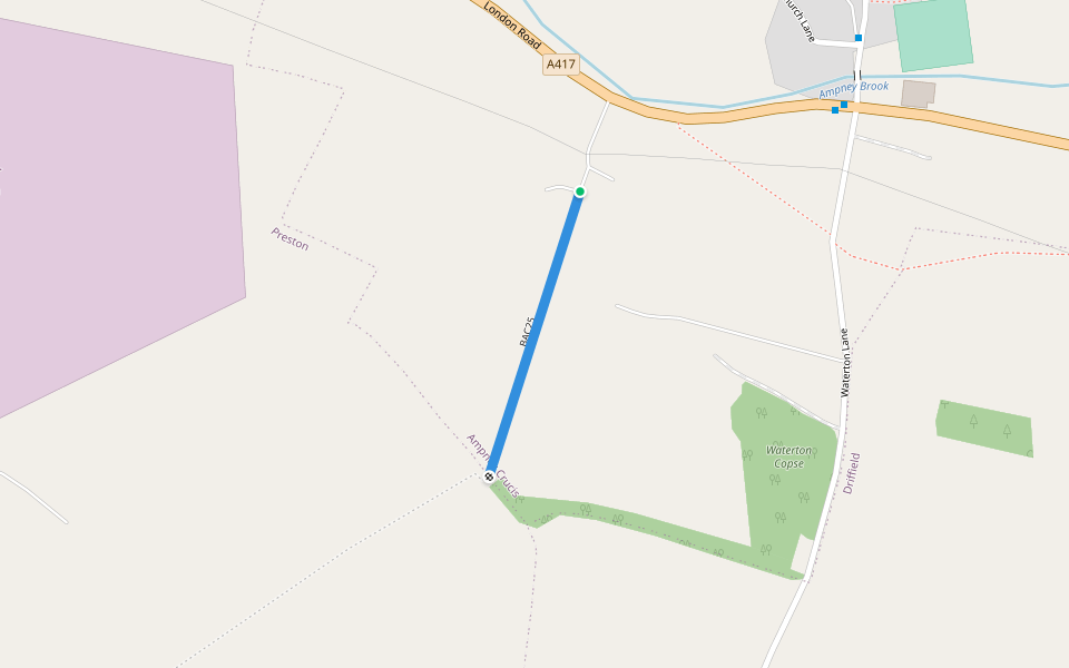 BAC25 walking route map in Ampney Crucis