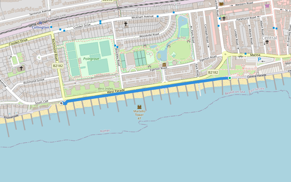 West Promenade walking route map in Bexhill