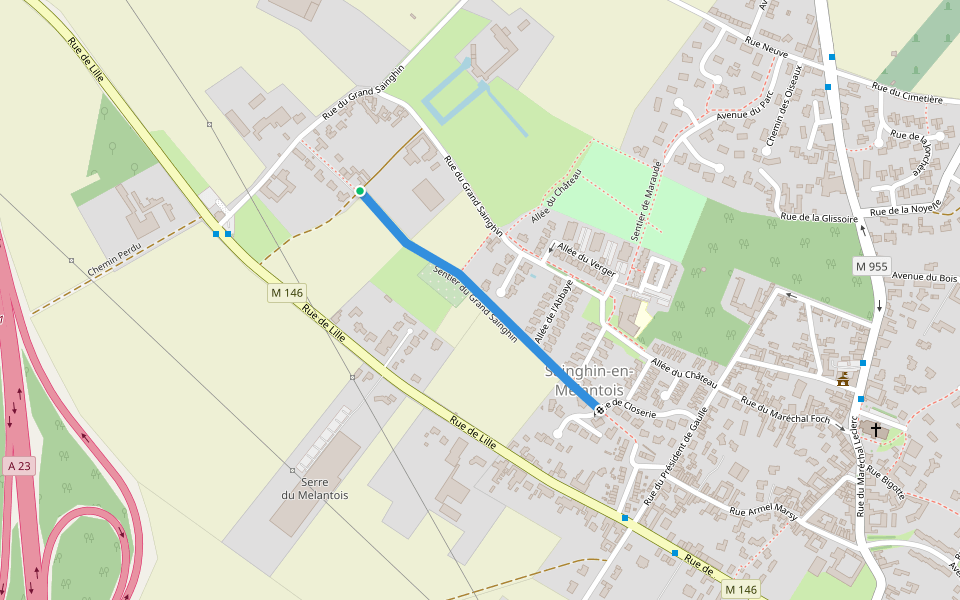 Sentier du Grand Sainghin walking route map in Sainghin-en-Mélantois