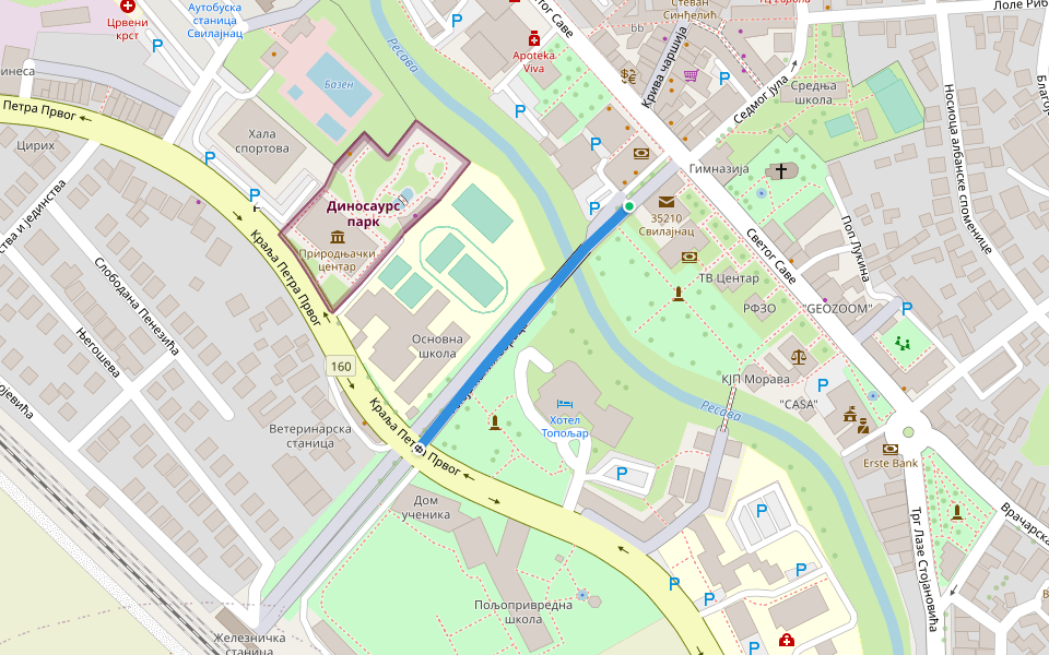 Алеја палих бораца walking route map in Svilajnac