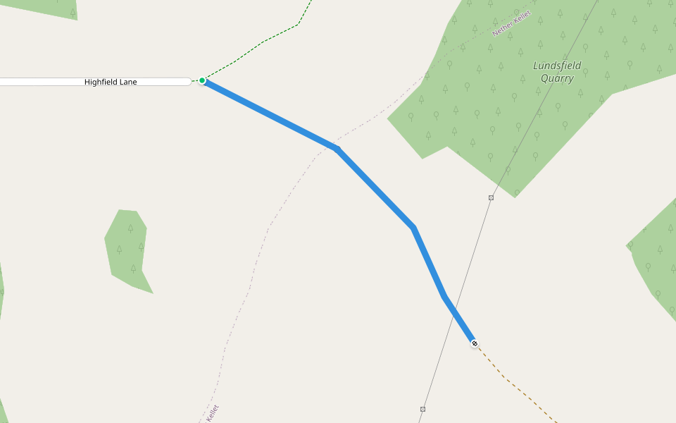 Hallfield Lane to Highfield Lane walking route map in Bolton-le-Sands