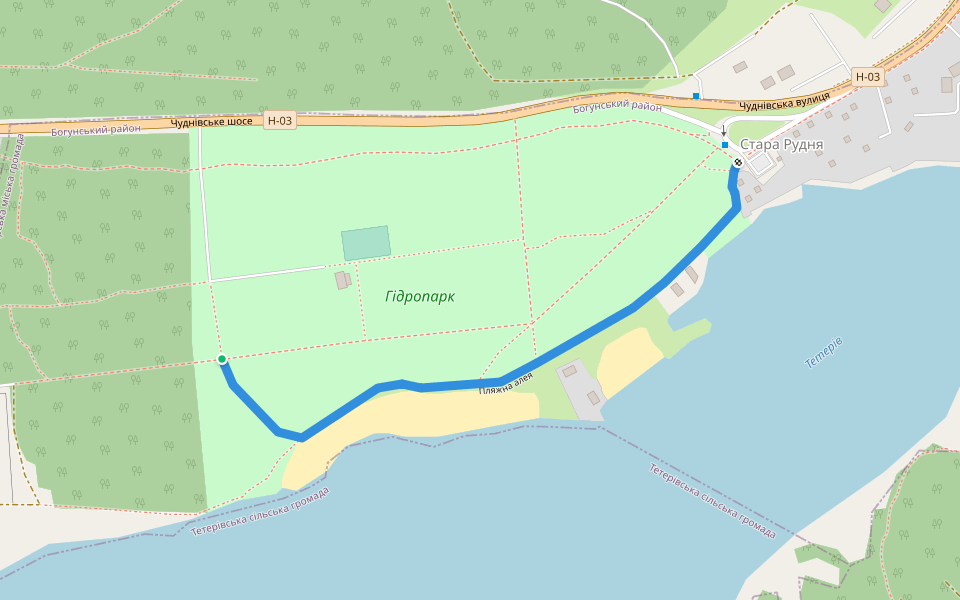 Пляжна алея walking route map in Zhytomyr