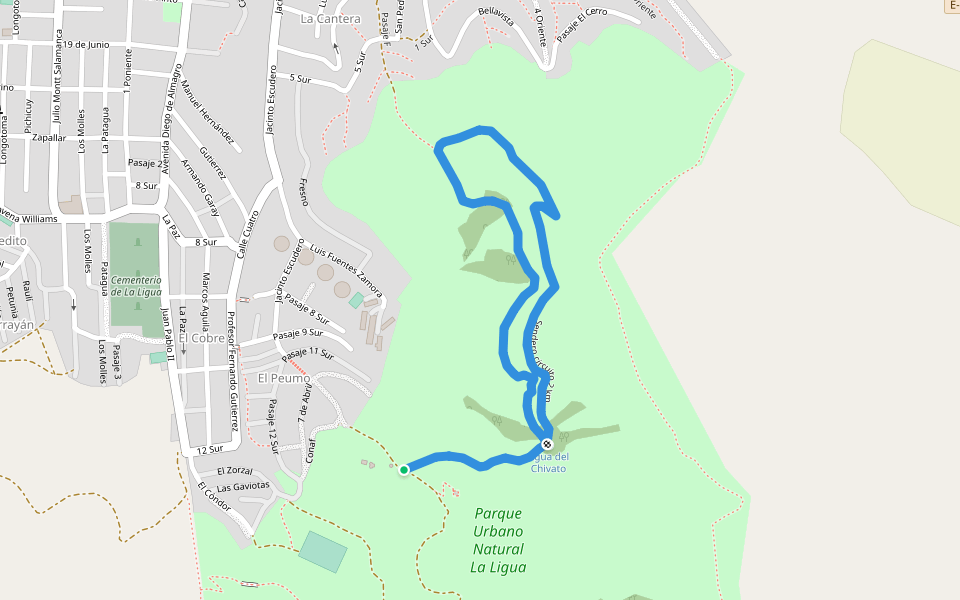 Sendero circuito 2 km walking route map in La Ligua