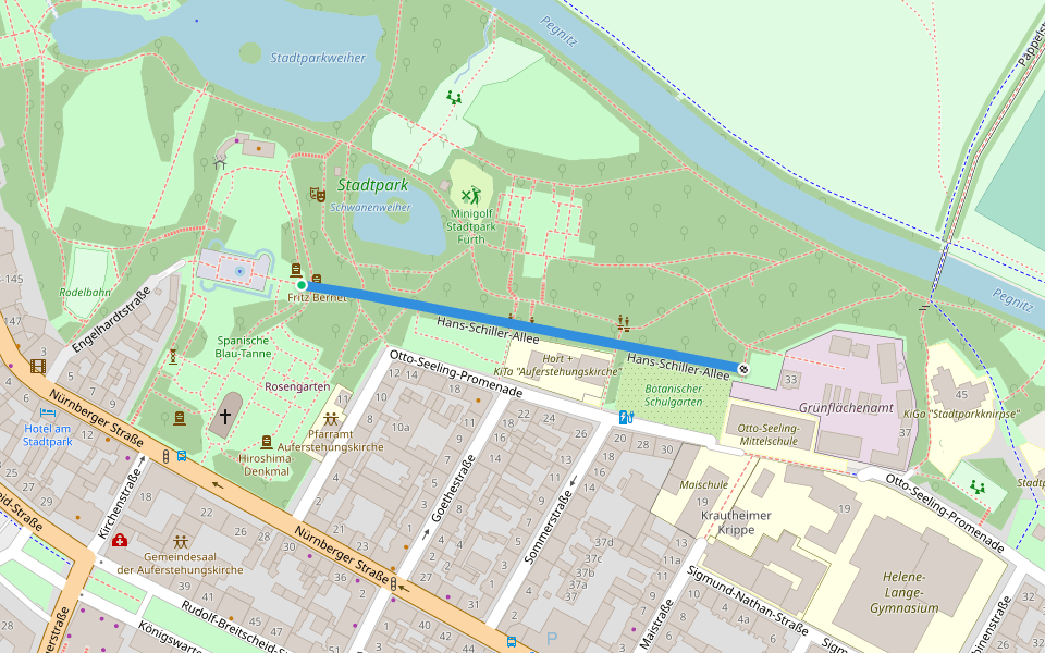 Hans-Schiller-Allee walking route map in Fürth