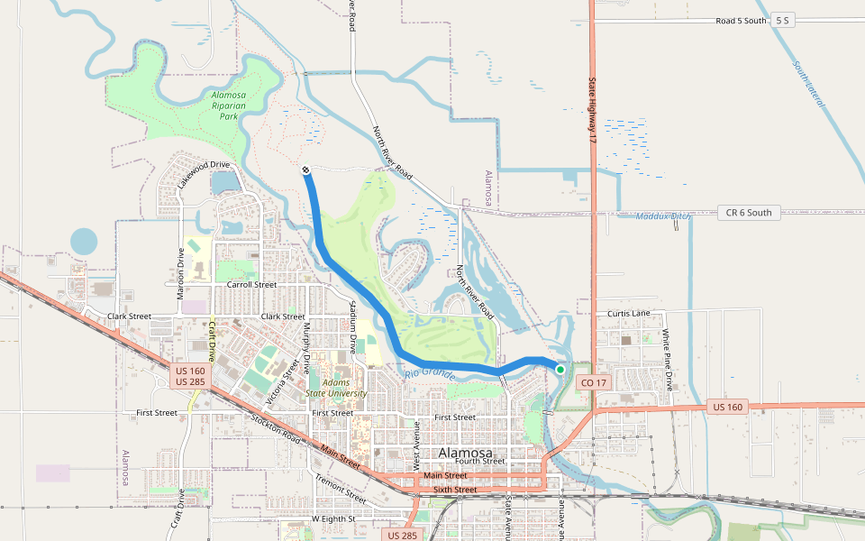 Twin Peaks Trail walking route map in Alamosa