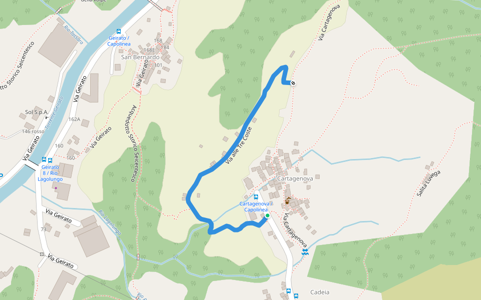 Via alle Tre Coste walking route map in Cartagenova