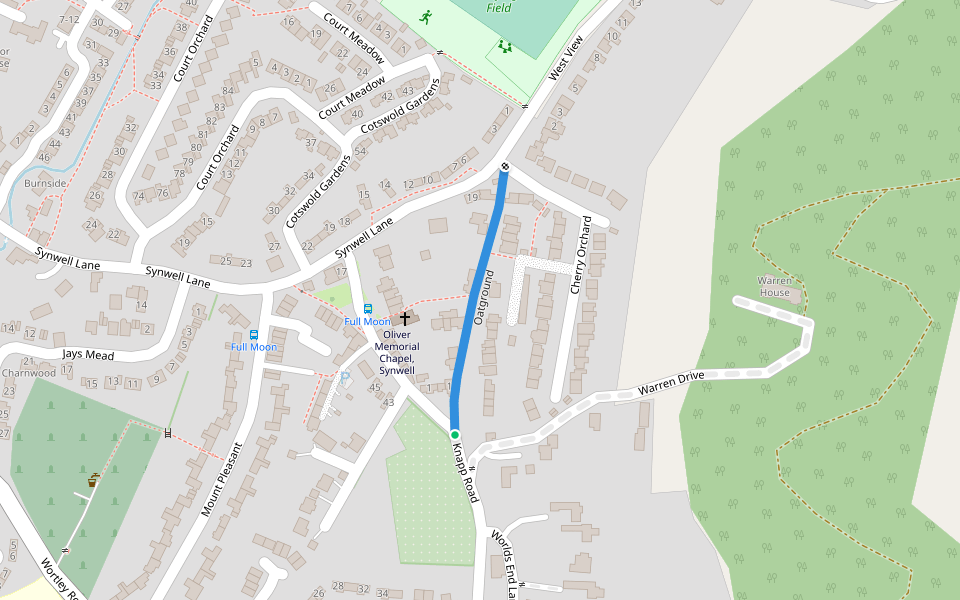 Oatground walking route map in Wotton-under-Edge
