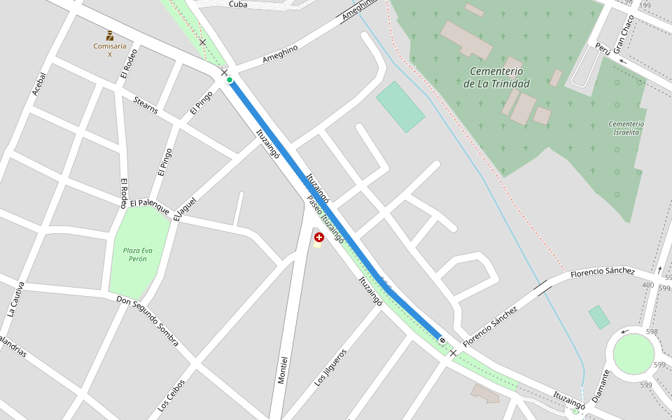 Paseo Ituzaingó walking route map in Paraná