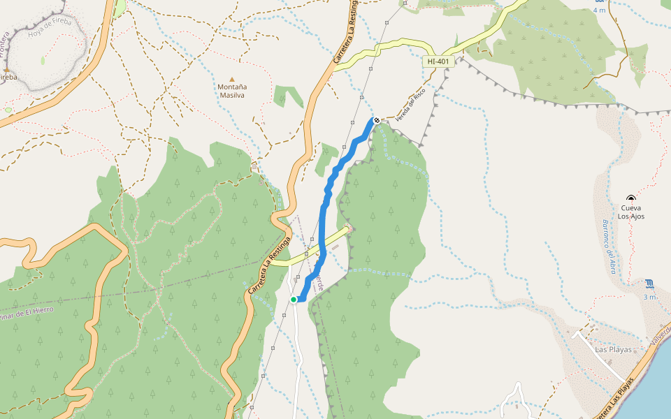 Vereda del Risco walking route map in Las Casas