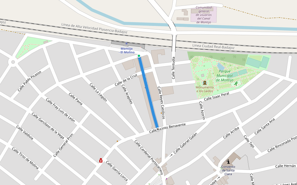 Calle Miguel Hernández walking route map in Montijo