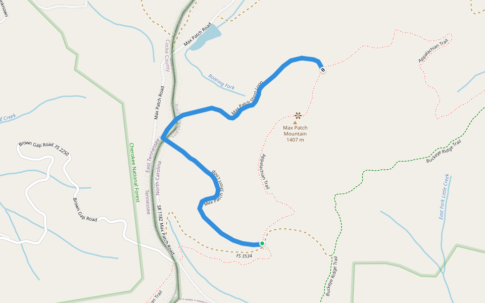 Max Patch Short Loop walking route map in Hot Springs