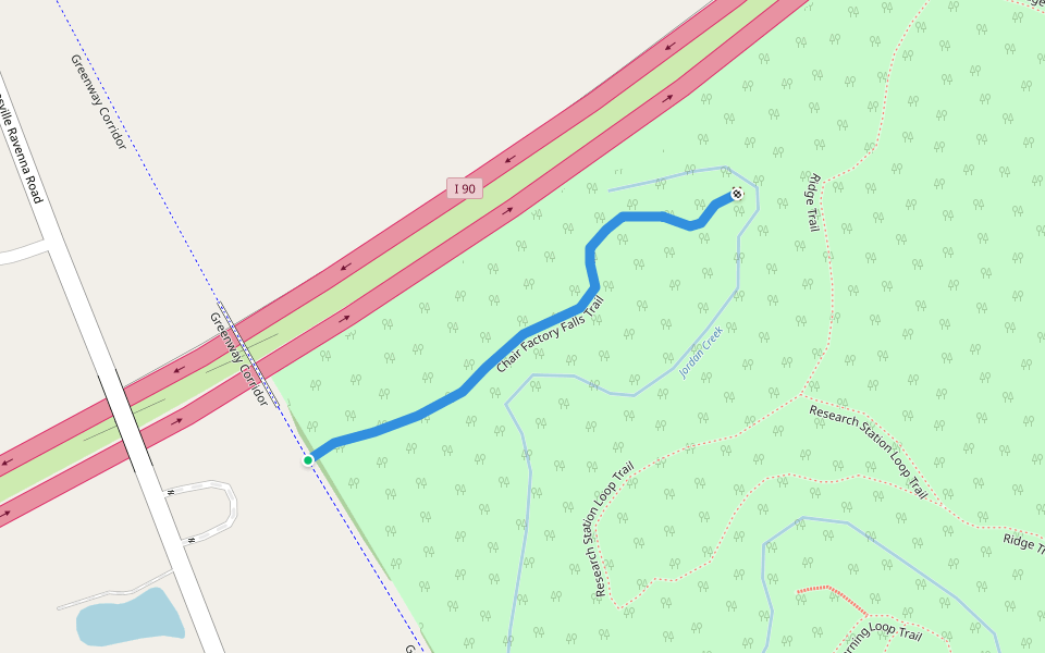 Chair Factory Falls Trail walking route map in Painesville