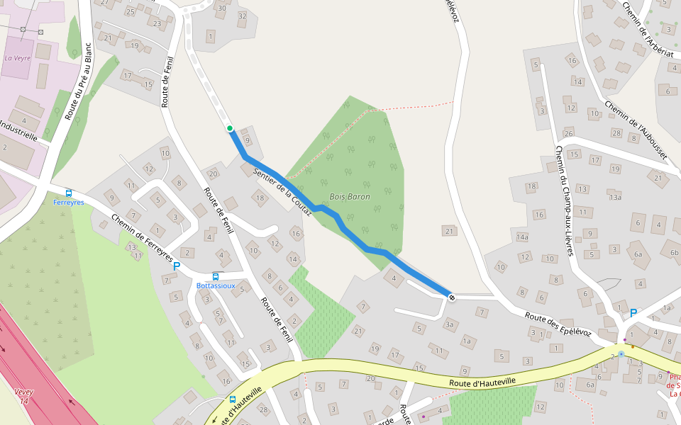 Sentier de la Coutaz walking route map in Blonay - Saint-Légier