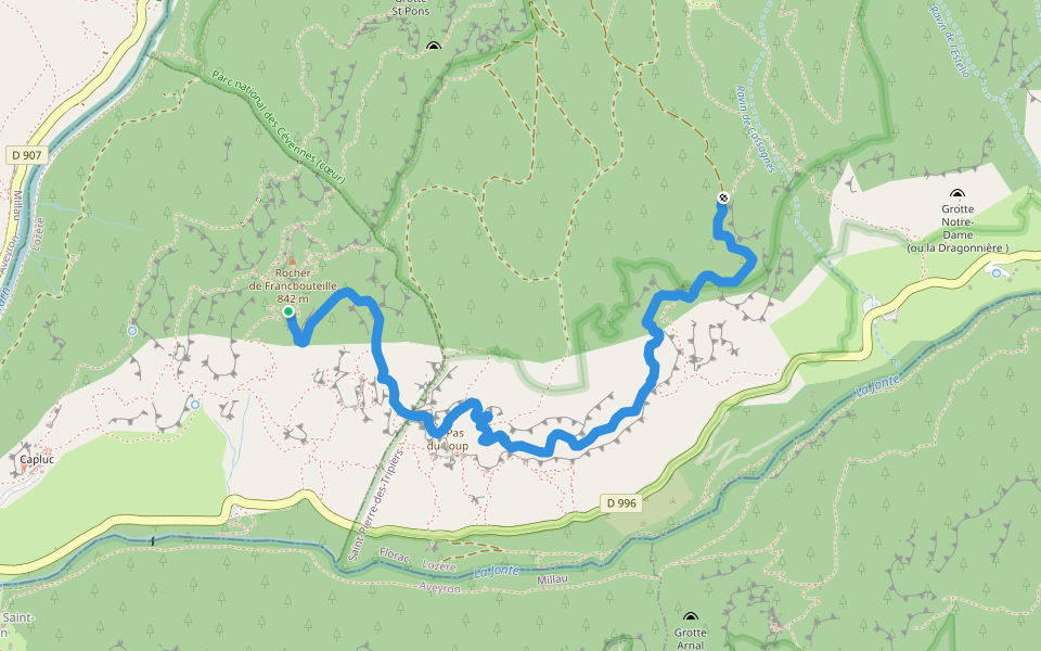 sentier Louis Armand walking route map in Le Rozier