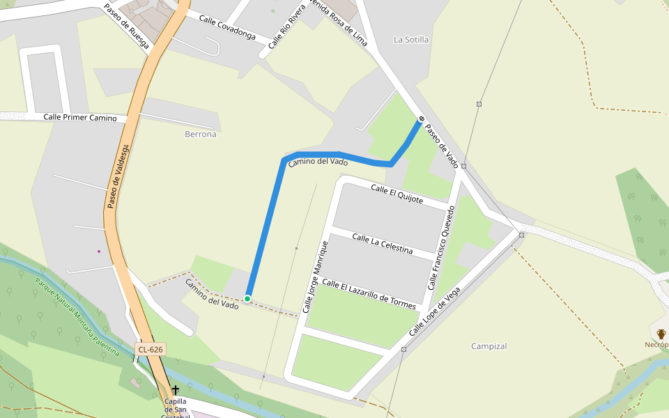 Camino del Vado walking route map in Cervera de Pisuerga