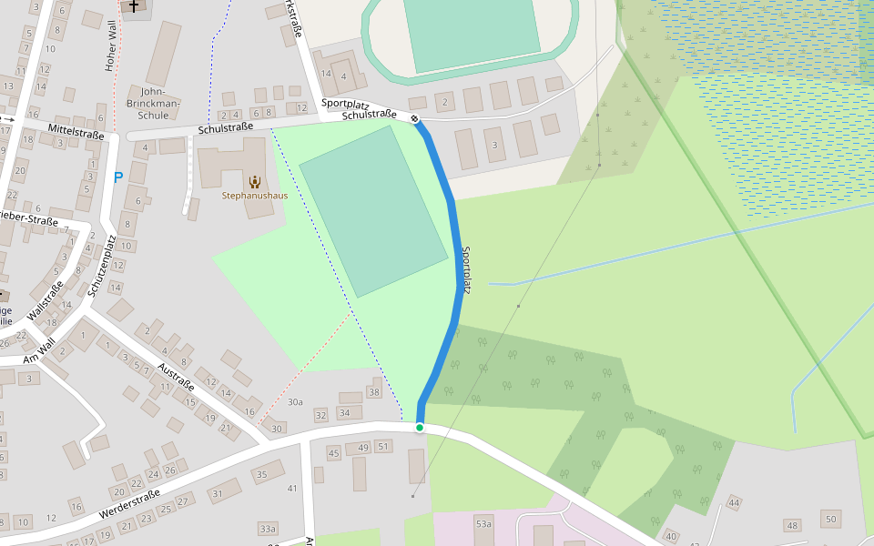 Sportplatz walking route map in Goldberg