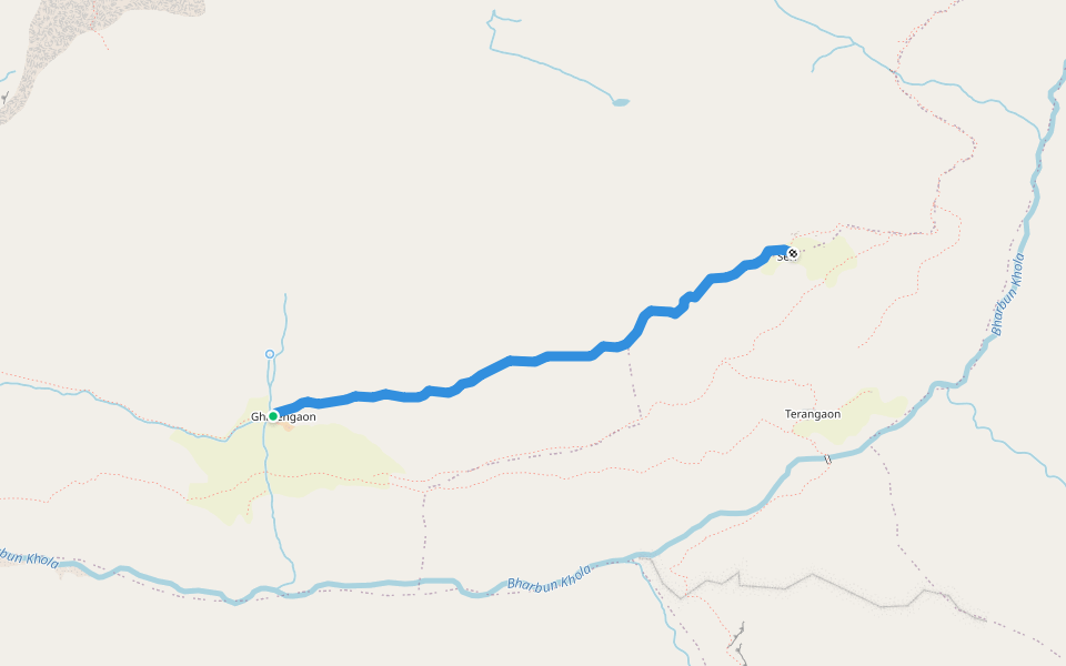Gharengaon to Seri walking route map in Mukot