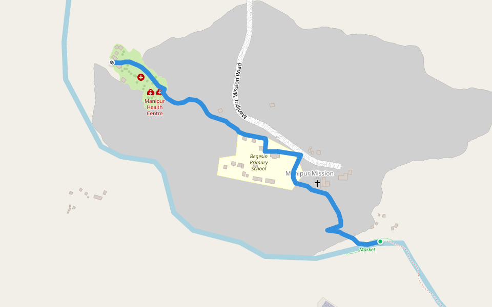 Path through old mission grounds walking route map in Urirai