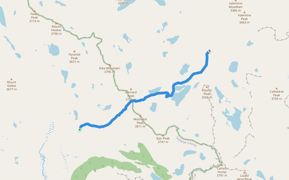 Waskakie Pass Trail walking route map in Boulder