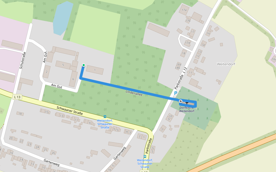 Lindenallee walking route map in Laage