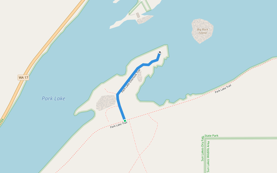 Park Lake Overlook Trail walking route map in Coulee City