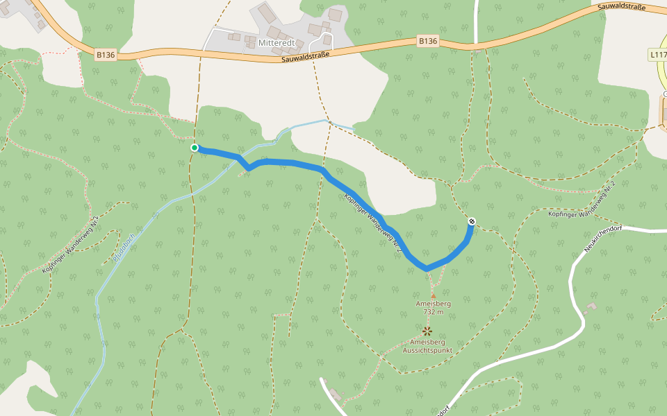 Kopfinger Wanderweg Nr. 2 walking route map in Mitteredt