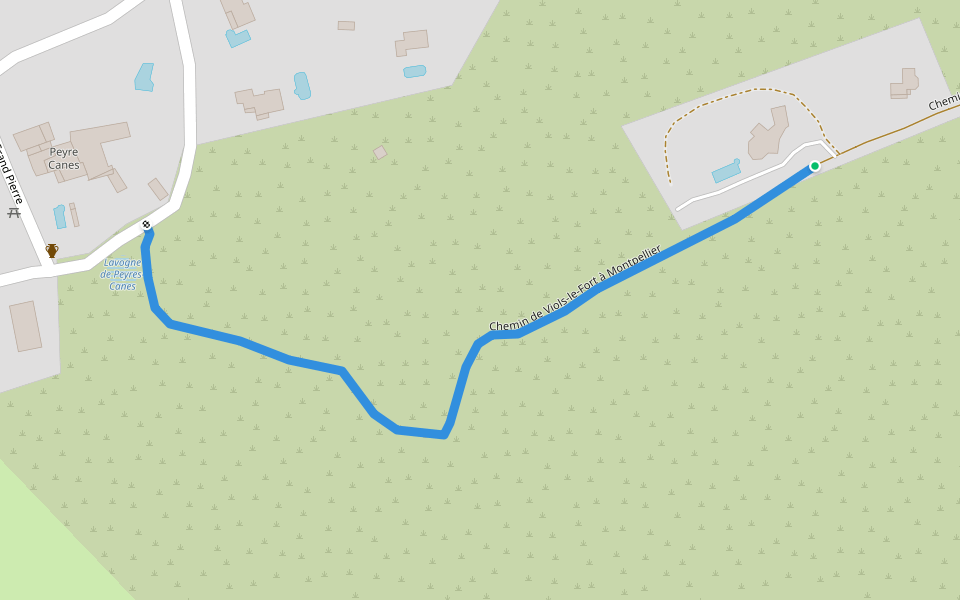 Chemin de Viols-le-Fort à Montpellier walking route map in Viols-en-Laval