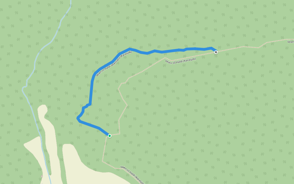 Veien til Haldi alternativ (Karasjok) walking route map in Assebakte