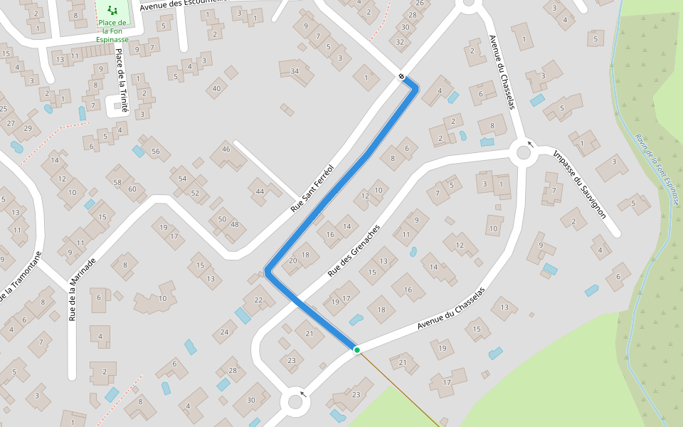 Chemin des Escomeilles walking route map in Thuir