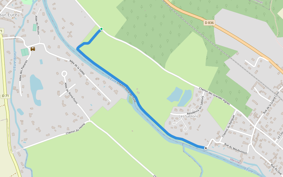 Chemin bord de l'Eure walking route map in Ménilles
