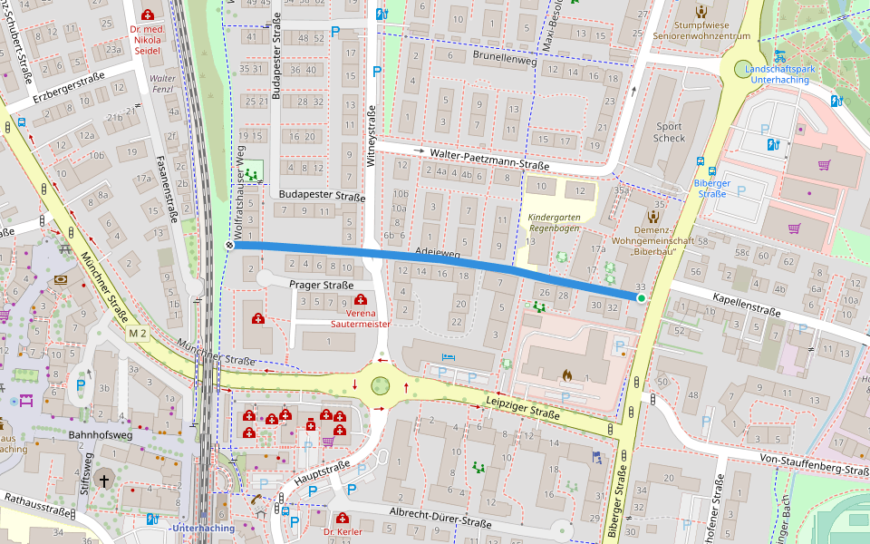 Adejeweg walking route map in Unterhaching