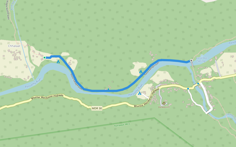 Kasol-Katagla path walking route map in Kasol