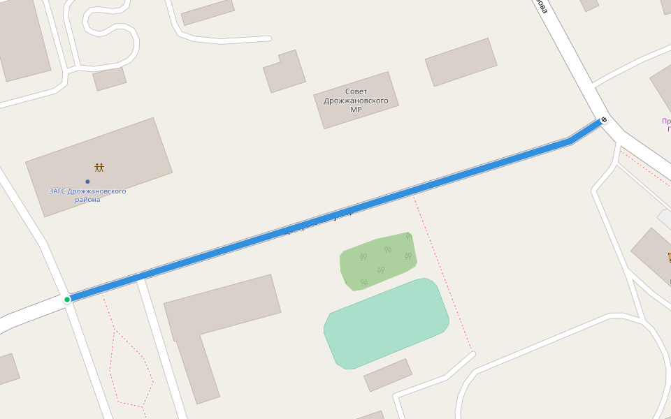 Центральная улица walking route map in Staroe Drozhzhanoe