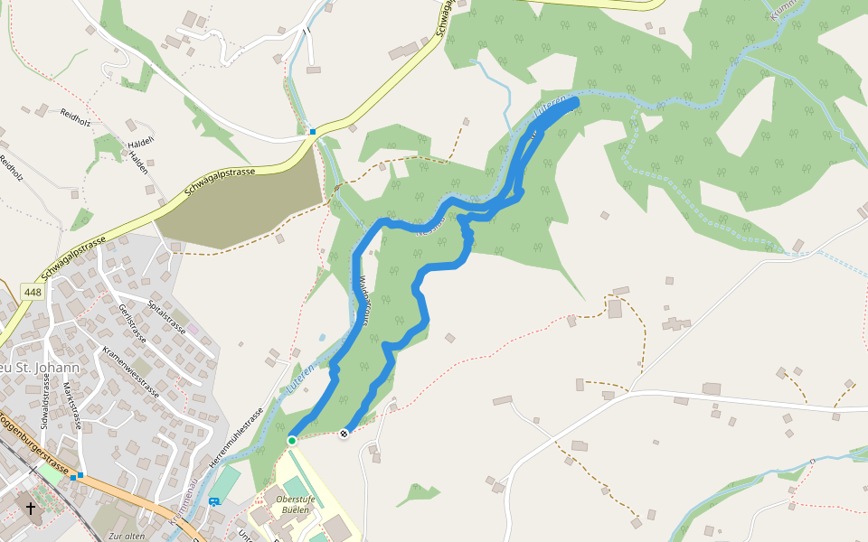 Waldparcours walking route map in Nesslau