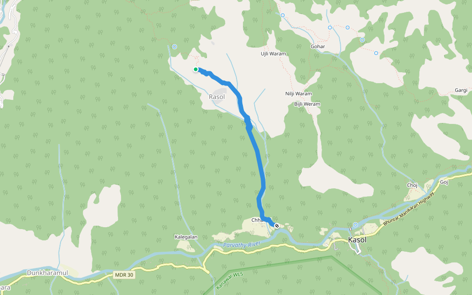 Katagla-Rashol path walking route map in Jari