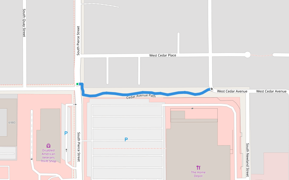 Cedar Avenue Path walking route map in Lakewood