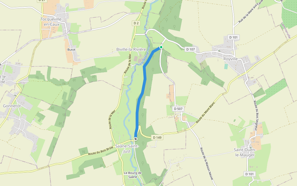 Chemin du Haut Bois walking route map in Saâne-Saint-Just