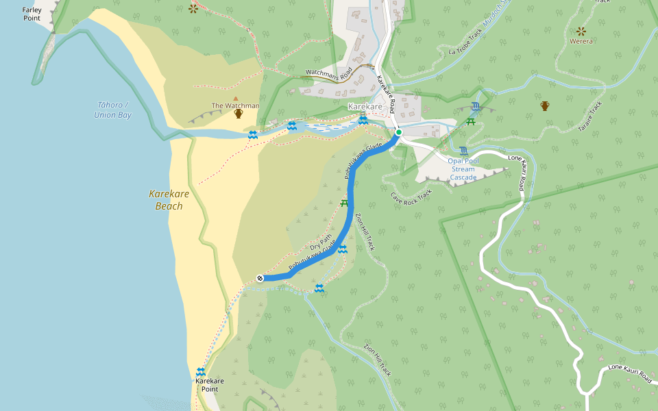 Pohutukawa Glade walking route map in Karekare