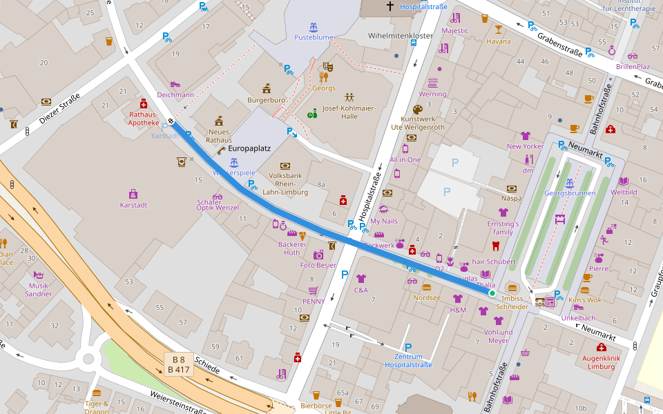 Werner-Senger-Straße walking route map in Limburg an der Lahn
