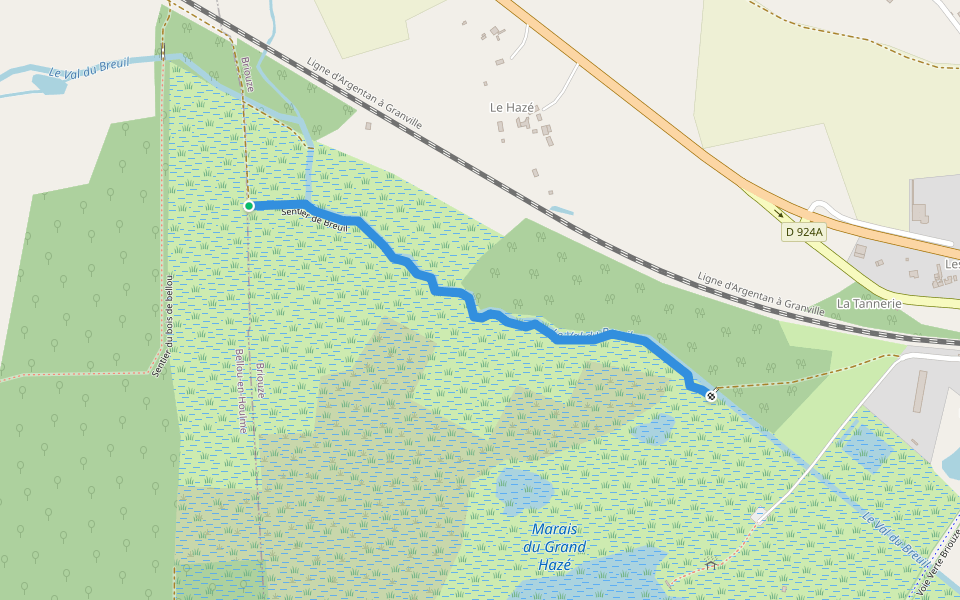 Sentier de Breuil walking route map in Bellou-en-Houlme