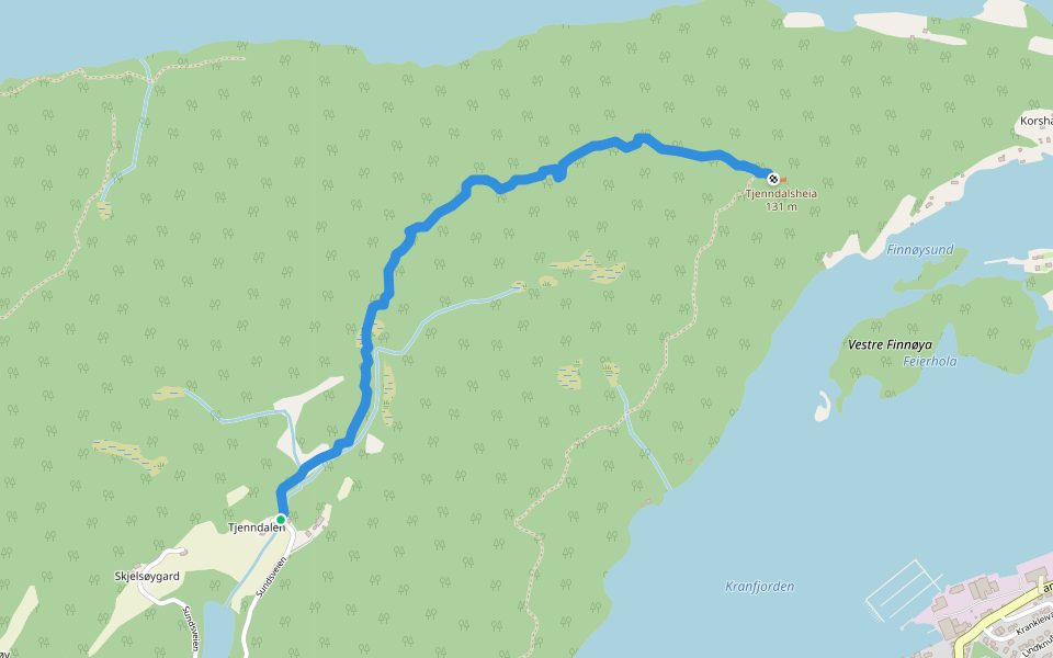 Vakthusheia runden walking route map in Risør