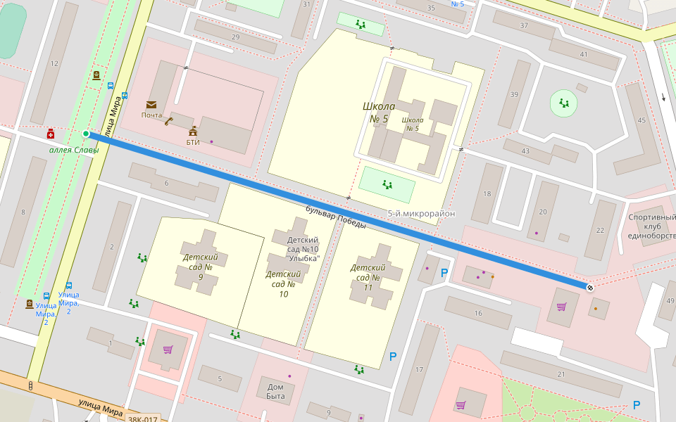 бульвар Победы walking route map in Kurchatov