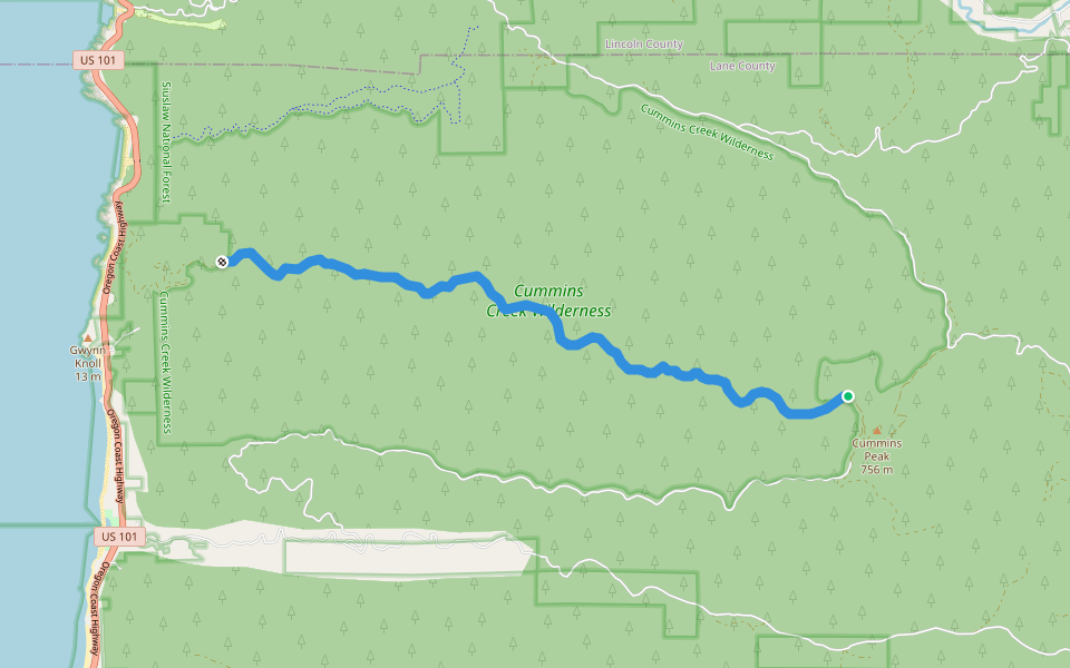 Cummins Ridge Trail walking route map in Dunes City