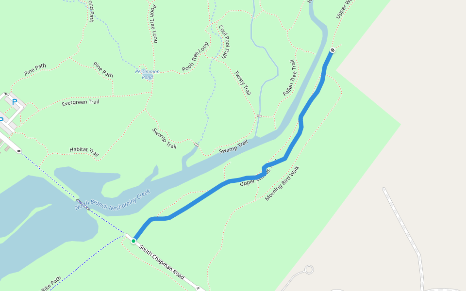 Upper Woods Trail walking route map in Fountainville