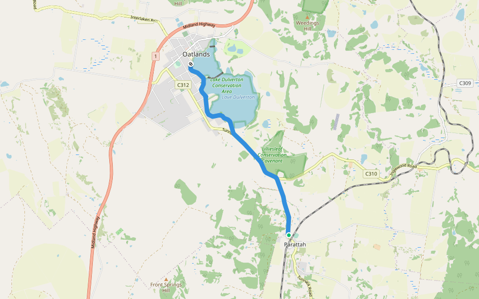 Dulverton Walking Track walking route map in Parattah